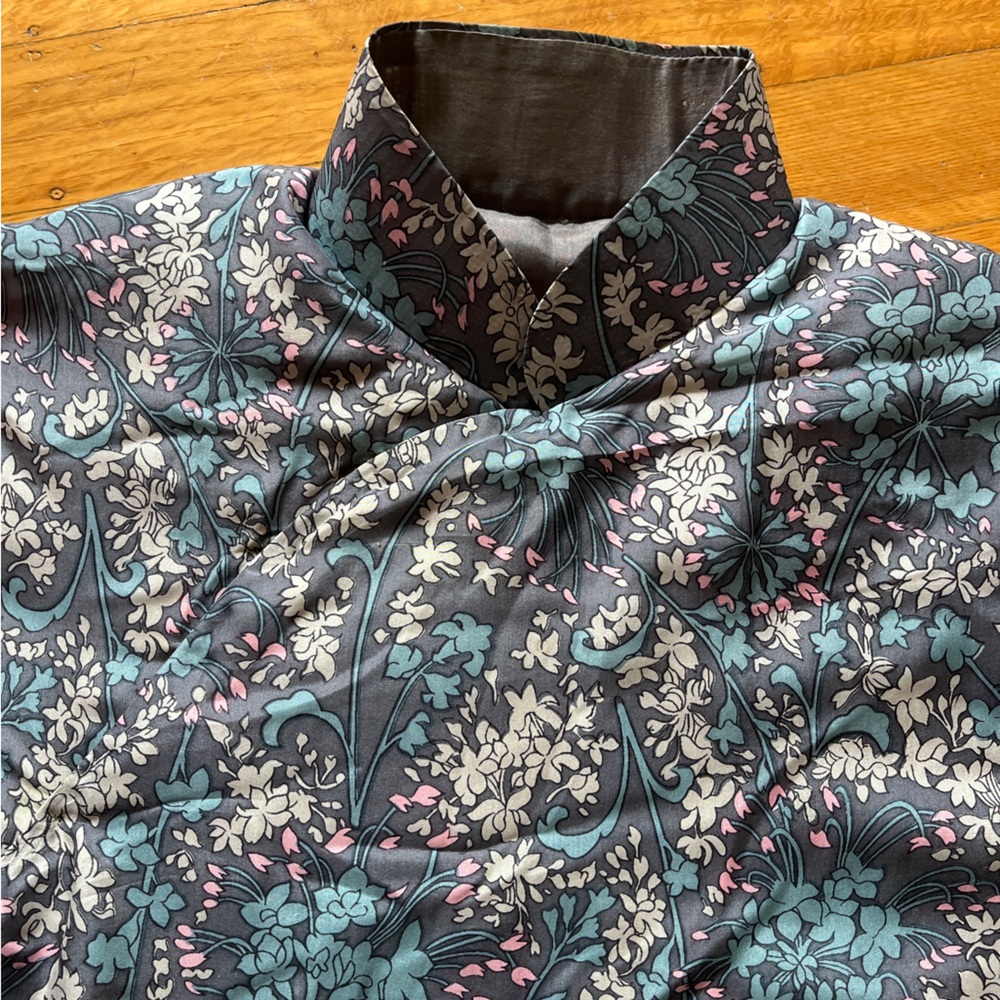 Vintage silk Cheongsam Qipao quilted grey floral pink white chinese dress S 0 2